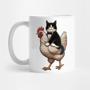Tuxedo Cat Riding on A Chicken Mug